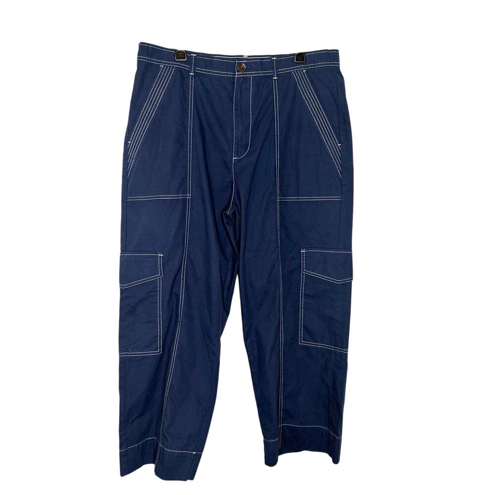 Free Assembly 100% Cotton Cargo Pants Women's Sz XL Navy Cropped Coastal Casual
